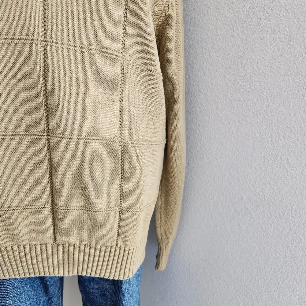 Vintage Geoffrey Beene Tan Grid Knit Crewneck Sweater Grandpacore Long Sleeve M - Picture 4 of 13